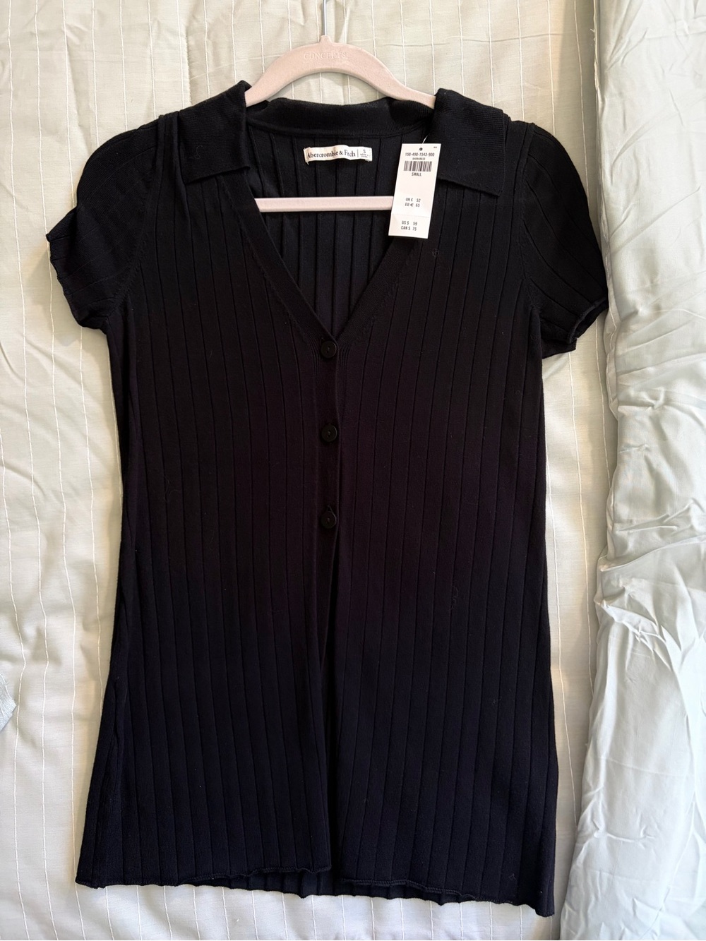 Abercrombie Petite Black Ribbed Short-Sleeve Button-Front Top